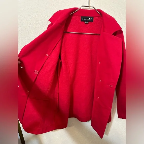 FOREVER 21 Red Double Breasted Buttoned Pea Coat - Picture 4 of 6
